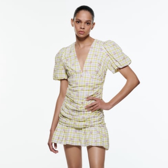 Zara Green Plaid Dress Green Plaid Blazer Dress Plaid ZARA Houndstooth Plaid  Green Blazer